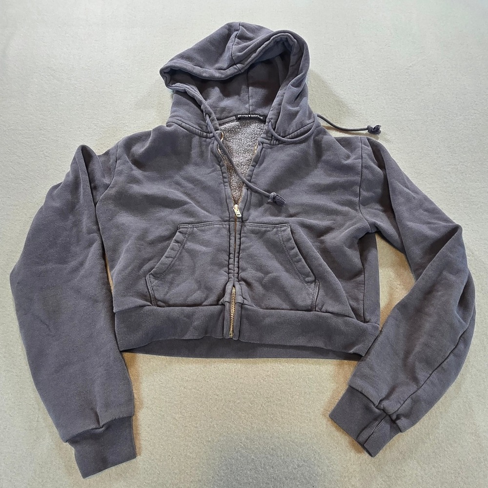 Brandy Melville Crystal Hoodie Womens One Size Charcoal Grey Cropped